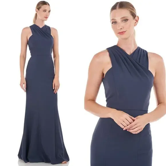 New! Kay Unger Talia Column Gown navy blue, women size 10 - Picture 2 of 16